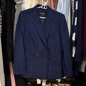 Madewell Dark Blue Plaid Women's Blazer